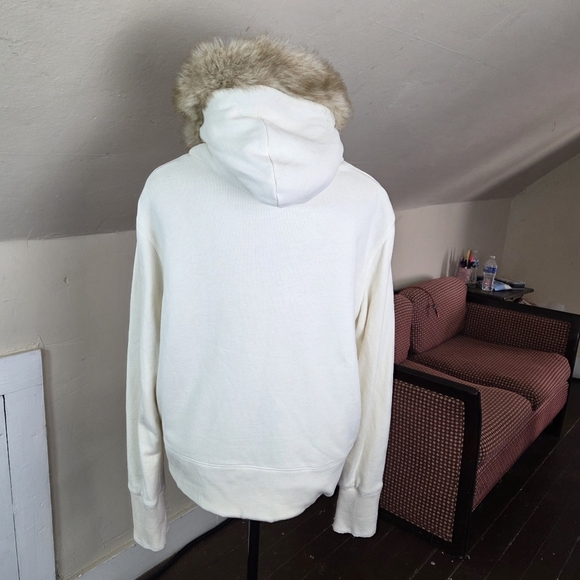 MVSport XL Cream Zip Hoodie with Faux Fur Lined Hood ADK Lake Placid Patch VTG - Picture 5 of 12